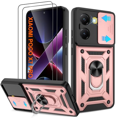 Pilaru Hülle für Xiaomi Poco X7 Pro 5G Handyhülle,Schiebe-Kameraschutz Case mit 2 Stück Schutzfolie,360°Drehbarer Fingerring Ständer Schutzhülle Stoßfest for Xiaomi Poco X7 Pro 5G,Roségold Pilaru Hülle für Xiaomi Poco X7 Pro 5G Handyhülle,Schiebe-Kameraschutz Case mit 2 Stück Schutzfolie,360°Drehbarer Fingerring Ständer Schutzhülle Stoßfest for Xiaomi Poco X7 Pro 5G,Roségold von Pilaru