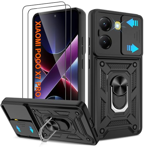 Pilaru Hülle für Xiaomi Poco X7 Pro 5G Handyhülle,Schiebe-Kameraschutz Case mit 2 Stück Schutzfolie,360°Drehbarer Fingerring Ständer Schutzhülle Stoßfest for Xiaomi Poco X7 Pro 5G,Schwarz Pilaru Hülle für Xiaomi Poco X7 Pro 5G Handyhülle,Schiebe-Kameraschutz Case mit 2 Stück Schutzfolie,360°Drehbarer Fingerring Ständer Schutzhülle Stoßfest for Xiaomi Poco X7 Pro 5G,Schwarz von Pilaru