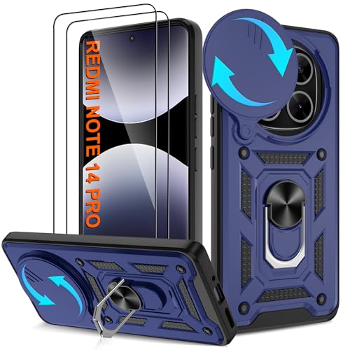 Pilaru Hülle für Xiaomi Redmi Note 14 Pro 5G,für Xiaomi Poco X7 5G Handyhülle Schiebe-Kameraschutz Case,360°Drehbarer Ständer Schutzhülle Militärqualität Stoßfest for Redmi Note 14 Pro 5G,Blau von Pilaru