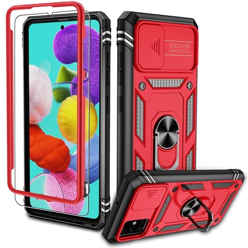 Pilaru Samsung Galaxy A51 4G Hülle, A51 4G Kameraschutz Handyhülle mit 1 Stück Schutzfolie, 360° Drehhalter Ring Schutzhülle Militär Stoßfest Kratzfest Handy Hüllen für Samsung A51 4G-Rot Schwarz Pilaru Samsung Galaxy A51 4G Hülle, A51 4G Kameraschutz Handyhülle mit 1 Stück Schutzfolie, 360° Drehhalter Ring Schutzhülle Militär Stoßfest Kratzfest Handy Hüllen für Samsung A51 4G-Rot Schwarz von Pilaru