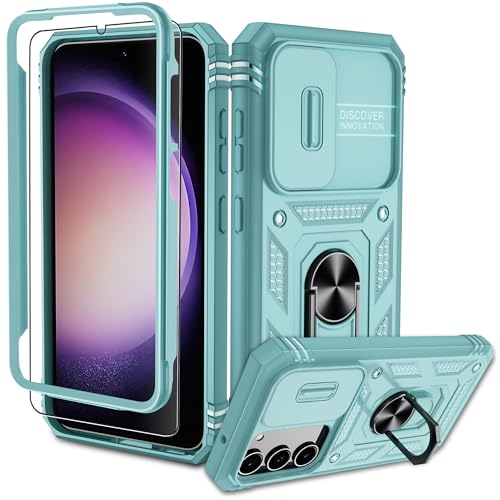 Pilaru Samsung Galaxy S23 Hülle, S23 Kameraschutz Handyhülle mit 1 Stück Schutzfolie, 360° Drehhalter Ring Schutzhülle Militär Stoßfest Kratzfest Outdoor Handy Hüllen für Samsung S23-Grün von Pilaru