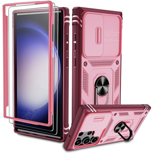 Pilaru für Samsung Galaxy S23 Ultra Hülle, S23 Ultra 5G Kameraschutz Handyhülle mit 2 Stück Schutzfolie, 360° Drehhalter Ring Schutzhülle Militär Stoßfest Kratzfest Outdoor Handy Hüllen-Rosa Pilaru für Samsung Galaxy S23 Ultra Hülle, S23 Ultra 5G Kameraschutz Handyhülle mit 2 Stück Schutzfolie, 360° Drehhalter Ring Schutzhülle Militär Stoßfest Kratzfest Outdoor Handy Hüllen-Rosa von Pilaru