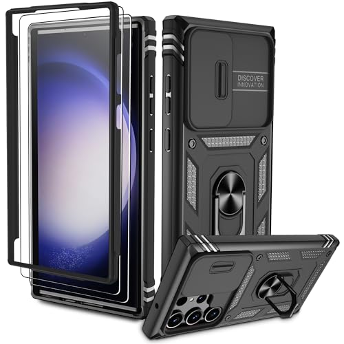 Pilaru für Samsung Galaxy S23 Ultra Hülle, S23 Ultra 5G Kameraschutz Handyhülle mit 2 Stück Schutzfolie, 360° Drehhalter Ring Schutzhülle Militär Stoßfest Kratzfest Outdoor Handy Hüllen-Schwarz Pilaru für Samsung Galaxy S23 Ultra Hülle, S23 Ultra 5G Kameraschutz Handyhülle mit 2 Stück Schutzfolie, 360° Drehhalter Ring Schutzhülle Militär Stoßfest Kratzfest Outdoor Handy Hüllen-Schwarz von Pilaru