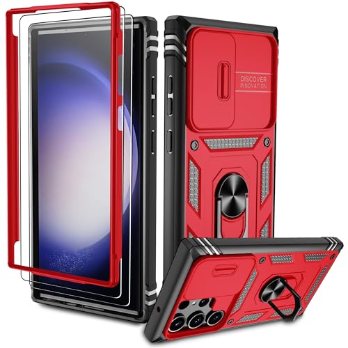 Pilaru für Samsung Galaxy S23 Ultra Hülle,S23 Ultra 5G Kameraschutz Handyhülle mit 2 Stück Schutzfolie,360°Drehhalter Ring Schutzhülle Militär Stoßfest Kratzfest Outdoor Handy Hüllen,Rot Schwarz Pilaru für Samsung Galaxy S23 Ultra Hülle,S23 Ultra 5G Kameraschutz Handyhülle mit 2 Stück Schutzfolie,360°Drehhalter Ring Schutzhülle Militär Stoßfest Kratzfest Outdoor Handy Hüllen,Rot Schwarz von Pilaru