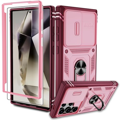 Pilaru Samsung Galaxy S24 Ultra 5G Hülle, Kameraschutz Handyhülle mit 1 Stück Schutzfolie, 360° Drehhalter Ring Schutzhülle Militär Stoßfest Kratzfest Handy Hüllen für Samsung S24 Ultra-Rosa Pilaru Samsung Galaxy S24 Ultra 5G Hülle, Kameraschutz Handyhülle mit 1 Stück Schutzfolie, 360° Drehhalter Ring Schutzhülle Militär Stoßfest Kratzfest Handy Hüllen für Samsung S24 Ultra-Rosa von Pilaru