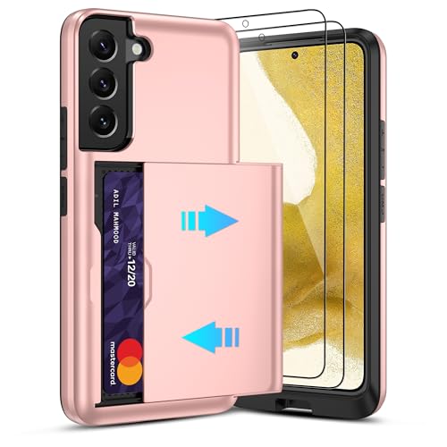 Pilaru Schiebekartenhalter für Samsung S22, versteckte Schlitzkarten, 2 Displayschutzfolien, stoßfest und rutschfest, langlebiges, zweilagiges Design für Galaxy S22, Roségold Pilaru Schiebekartenhalter für Samsung S22, versteckte Schlitzkarten, 2 Displayschutzfolien, stoßfest und rutschfest, langlebiges, zweilagiges Design für Galaxy S22, Roségold von Pilaru
