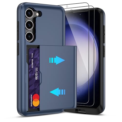 Pilaru Schiebekartenhalter für Samsung S23, versteckte Schlitzkarten, 2 Displayschutzfolien, stoßfest und rutschfest, langlebiges, zweilagiges Design für Galaxy S23, Blau Pilaru Schiebekartenhalter für Samsung S23, versteckte Schlitzkarten, 2 Displayschutzfolien, stoßfest und rutschfest, langlebiges, zweilagiges Design für Galaxy S23, Blau von Pilaru