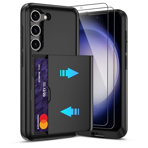 Pilaru Schiebekartenhalter für Samsung S23, versteckte Schlitzkarten, 2 Displayschutzfolien, stoßfest und rutschfest, langlebiges, zweilagiges Design für Galaxy S23, Schwarz Pilaru Schiebekartenhalter für Samsung S23, versteckte Schlitzkarten, 2 Displayschutzfolien, stoßfest und rutschfest, langlebiges, zweilagiges Design für Galaxy S23, Schwarz von Pilaru