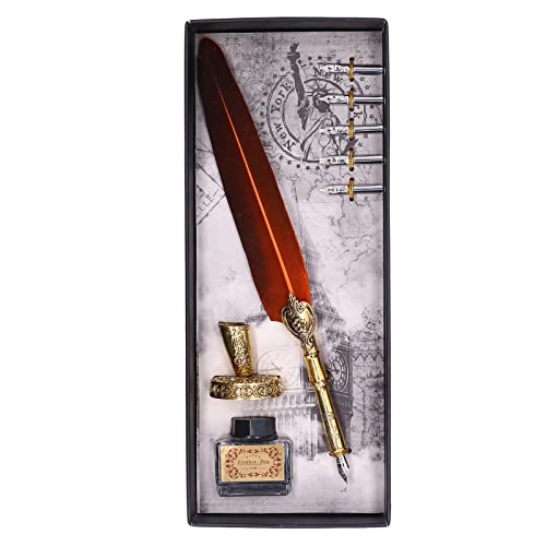 Federstift Quill Stift Dip Stift Exquisit Vintage Elegant Edelstahl glatt schriftliche Verschleiß -Resistant Feder Pen für Kalligraphie -Praxis und Kreation Feder und Edelstahl (Orange) von Pilipane