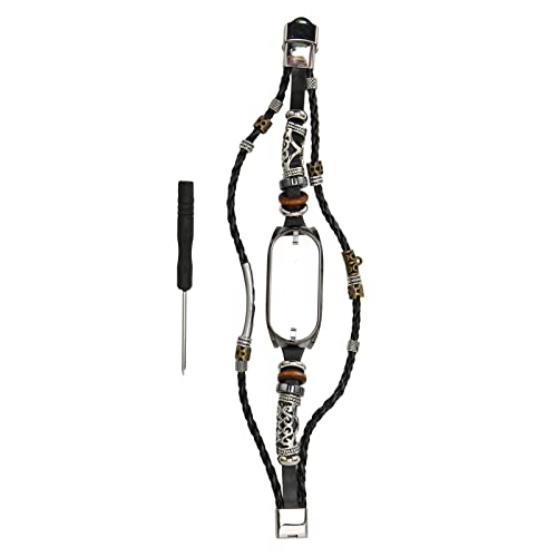 Lederarmband für Mi Band 7, Elegantes Retro-Ersatzarmband mit Metallverschluss, für Smartwatch-Armband für Herren und Damen, für den täglichen Gebrauch, Leder, Edelstahl (Schwarz+schwarz) von Pilipane