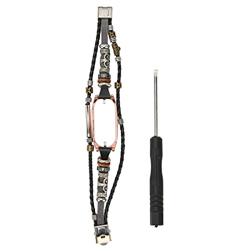 Lederarmband für Mi Band 7, Elegantes Retro-Ersatzarmband mit Metallverschluss, für Smartwatch-Armband für Herren und Damen, für den täglichen Gebrauch, Leder, Edelstahl (Schwarz und Gold) von Pilipane