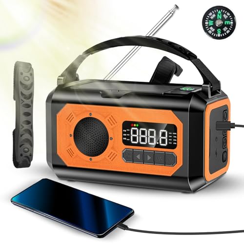 Notfallkurbel Wetter Radio NOAA Wetteralarm 12000mah Solar Handkurbel tragbares AM FM WB Radio mit Taschenlampe Lesen Lampe Handy Ladegerät SOS Kopfhörerbuchse Kompass für Outdoor (Orange) von Pilipane