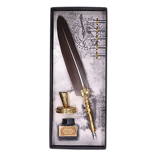 Pilipane Feather Pen Quill Stift Vintage Elegance Fluent Schreiben Kalligraphie für Familienfreunde Feder Edelstahl 27,7 cm 5 Nibs (Braun) von Pilipane