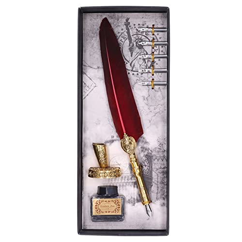 Pilipane Feather Pen Quill Stift Vintage Elegance Fluent Schreiben Kalligraphie für Familienfreunde Feder Edelstahl 27,7 cm 5 Nibs (Dunkelrot) von Pilipane