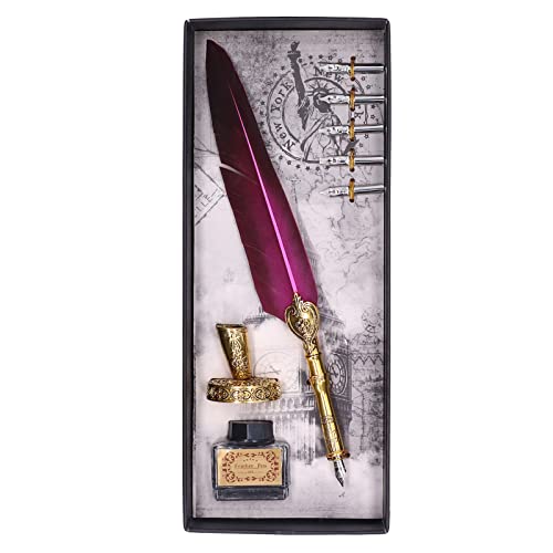 Pilipane Feather Pen Quill Stift Vintage Elegance Fluent Schreiben Kalligraphie für Familienfreunde Feder Edelstahl 27,7 cm 5 Nibs (Dunkelviolett) von Pilipane
