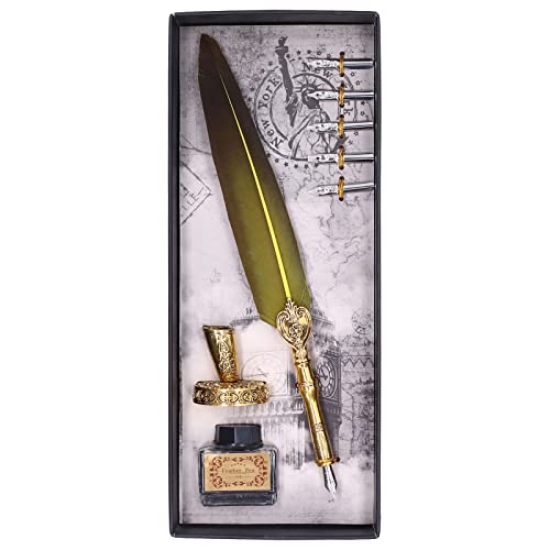 Pilipane Feather Pen Quill Stift Vintage Elegance Fluent Schreiben Kalligraphie für Familienfreunde Feder Edelstahl 27,7 cm 5 Nibs (Gelb) von Pilipane