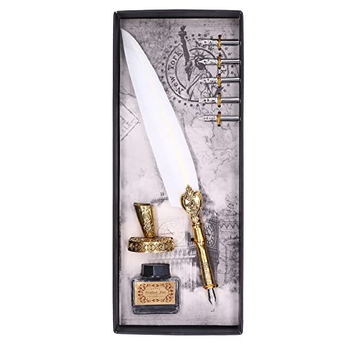 Pilipane Feather Pen Quill Stift Vintage Elegance Fluent Schreiben Kalligraphie für Familienfreunde Feder Edelstahl 27,7 cm 5 Nibs (Weiß) von Pilipane