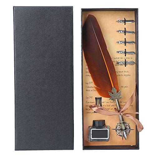 Pilipane Füllfederhalter im Vintage-Stil mit Feder, Kalligraphie-Tintenfeder, elegantes antikes einzigartiges Schreibwerkzeug für Heimdekoration, Urlaubs, Edelstahlfeder, Metallstiftstab, (Orange) von Pilipane