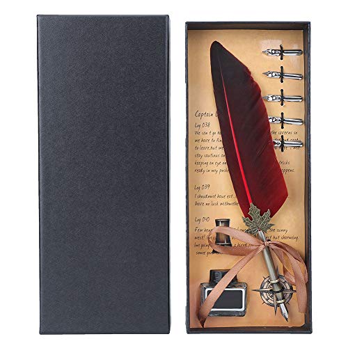 Pilipane Füllfederhalter im Vintage-Stil mit Feder, Kalligraphie-Tintenfeder, elegantes antikes einzigartiges Schreibwerkzeug für Heimdekoration, Urlaubs, Edelstahlfeder, Metallstiftstab, (Rot) von Pilipane