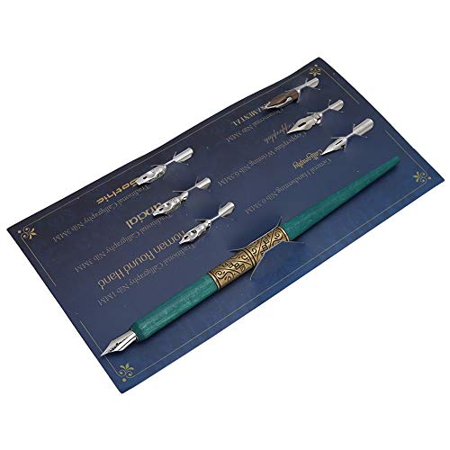 Pilipane Innovative schöne Dip -Stift -Set mit 6 Nibs für englische Kalligraphie -Praxis Geben Sie Harz aus Holz Metall Brown Cyan 17cm 16,7 cm (Cyan) von Pilipane