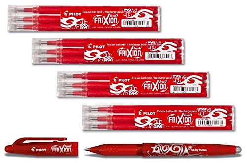 Bonus Pack Pilot FriXion Ball Tintenroller 0,7 Ersatzminen Nachfüllminen | 4 Set á 3 Stk + 1x Frixion Ball in Rot von Pilot Pen