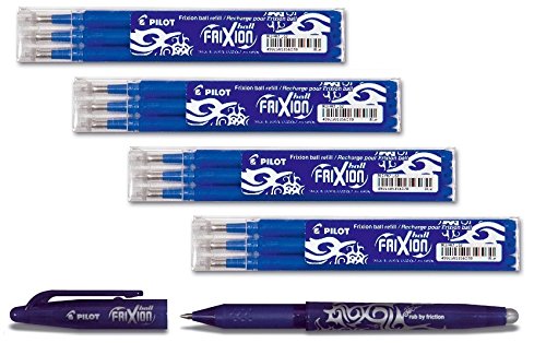 Bonus Pack Pilot FriXion Ball Tintenroller 0,7 Ersatzminen Nachfüllminen | 4 Set á 3 Stk Blau + 1x Fixion Ball in blau von Pilot Pen