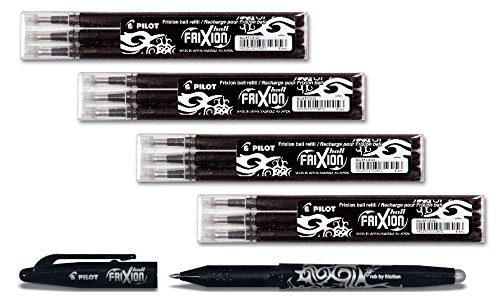 Bonus Pack Pilot FriXion Ball Tintenroller 0,7 Ersatzminen Nachfüllminen | 4 Set á 3 Stk Schwarz + 1 Frixion Ball in Schwarz (12er Bonus Pack, Schwarz) von Pilot Pen