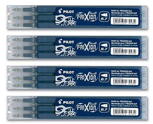 Pilot FriXion Ball Tintenroller 0,7 Ersatzminen Nachfüllminen | 4 Set á 3 Stk Blauschwarz von Pilot Pen