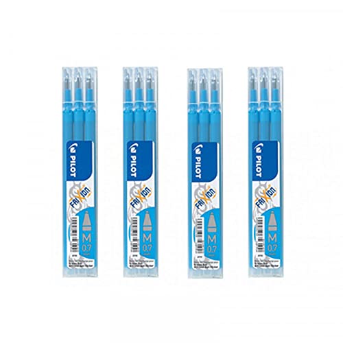 Pilot FriXion Ball Tintenroller 0,7 Ersatzminen Nachfüllminen | 4 Set á 3 Stk verschiedene Farben Hellblau von Pilot Pen