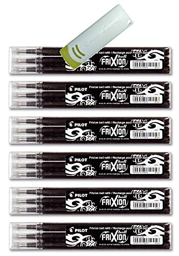 Pilot Frixion Ball Tintenroller Ersatzminen, 0,7 mm (18, Ersatzmine 0,7 | schwarz + Radierer) von Pilot Pen