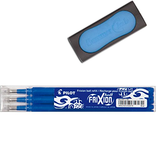 Pilot Frixion Tintenroller-Ersatzminen radierbar (3 Ersatzminen plus 1 Radierer, blau) von Pilot Pen