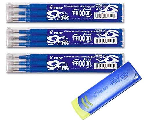 Pilot Frixion Tintenroller-Ersatzminen radierbar 9er Bonus Set, blau 9 Minen mit Spezial Radierer Frixion Remover blau von Pilot Pen