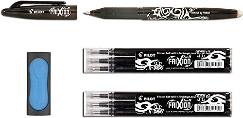 Pilot Frixion radierbarer Tintenroller (+ extra Radierer | 6 Minen, schwarz) von Pilot Pen