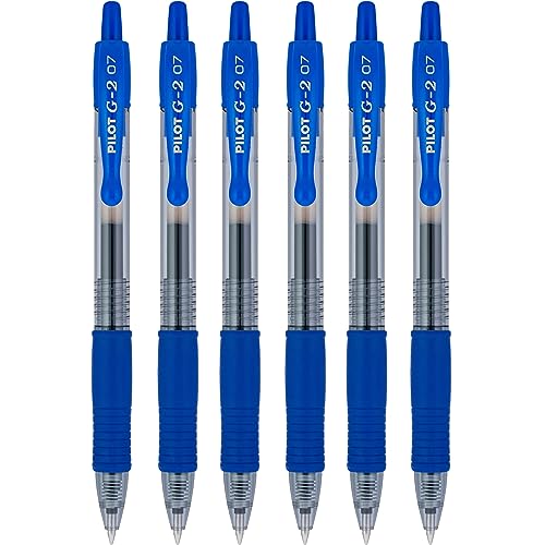 Pilot G2 07 blau fein Retractable Gel Ink Pen Tintenroller 0,7 mm Feder Spitze 0,39 mm Line Breite nachfüllbar bl-g2–7 (6er Pack, blau) von Pilot Pen