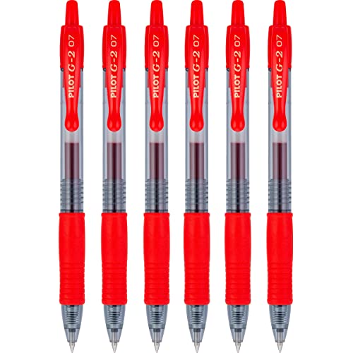 Pilot G2 07 blau fein Retractable Gel Ink Pen Tintenroller 0,7 mm Feder Spitze 0,39 mm Line Breite nachfüllbar bl-g2–7 (6er Pack, rot) von Pilot Pen