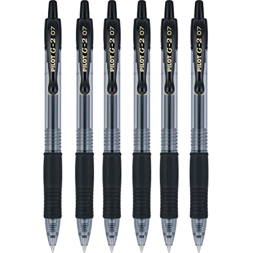 Pilot G2 07 blau fein Retractable Gel Ink Pen Tintenroller 0,7 mm Feder Spitze 0,39 mm Line Breite nachfüllbar bl-g2–7 (6er Pack, schwarz) von Pilot Pen