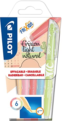 Pilot Pen PILOT FriXion Light Natural Textmarker Set – Radierbare Markierstifte mit 6 Naturfarben - Keilspitze für feine und breite Linien, ideal als Marker für Handlettering und Bullet Journaling von Pilot Pen