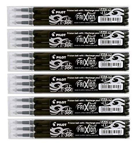 Pilot Frixion Tintenroller-Minen, radierbar, Schwarz, 6 Packungen à 3 Patronen = 18 Minen von Pilot Pen