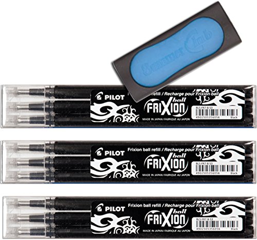 Pilot Tintenrollermine Frixion BLS-FR7-B-S3 (9 Ersatzmine 0,7 | schwarz + 1 Radierer) von Pilot Pen