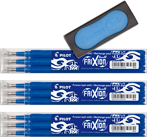Pilot Tintenrollermine Frixion BLS-FR7-L-S3 (9 Ersatzmine 0,7 | blau + 1 Radierer) von Pilot Pen