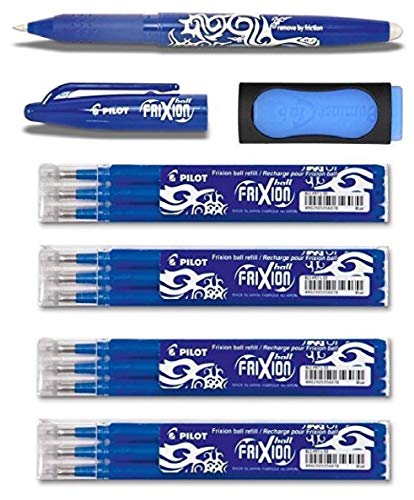 Special Bonus Pack Pilot FriXion Ball Tintenroller [0,7] 12 Ersatzminen Nachfüllminen | 4 Set á 3 Stk blau+ 1 Frixion Ball in Blau und 1 Frixion original Remover in Blau von Pilot Pen