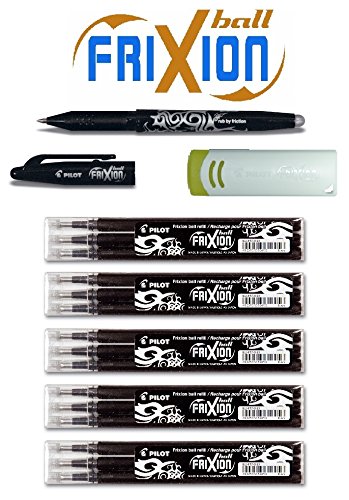 Special Bonus Pack Pilot FriXion Ball Tintenroller [0,7] 15 Ersatzminen Nachfüllminen | 5 Set á 3 Stk Schwarz + 1 Frixion Ball in Schwarz von Pilot Pen