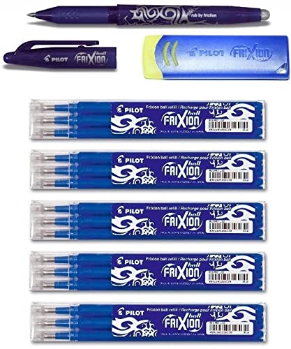 Special Bonus Pack Pilot FriXion Ball Tintenroller [0,7] 15 Ersatzminen Nachfüllminen | 5 Set á 3 Stk blau+ 1 Frixion Ball in Blau und 1 Frixion original Remover in Blau von Pilot Pen