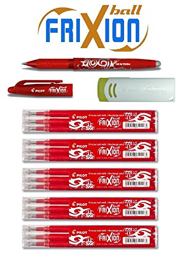 Special Bonus Pack Pilot FriXion Ball Tintenroller [0,7] 15 Ersatzminen Nachfüllminen | 5 Set á 3 Stk rot + 1 Frixion Ball in rot und 1 Frixion original Remover in weiß von Pilot Pen