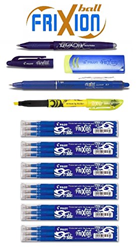 Special Volume Maxi Pack Pilot FriXion Ball Tintenroller [0,7] 18 Ersatzminen Nachfüllminen | 6 Set á 3 Stk blau + 1 Frixion Ball in blau + 1 Textmarker Frixion gelb, 1 Clicker Ball in blau und 1 Frixion original Remover in blau (Maxi Pack, blau) von Pilot Pen