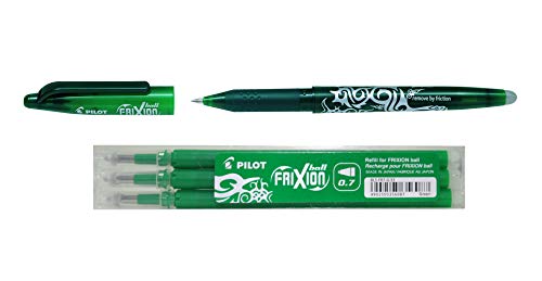 Pilot Frixion Löschbarer Tintenroller 0,7 mm Spitze mit drei 0,7 mm-Minen - Inklusive Stift und 3 Minen (Grün) von Pilot_Sets