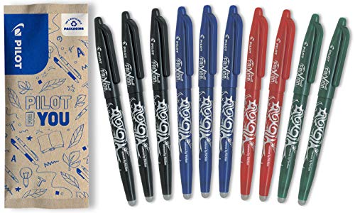 PILOT FriXion Ball 0.7 Set – 10 Stück: 3x Blau/Schwarz, 2x Rot/Grün – Radierbare Tintenroller 04 mm Strichstärke, angenehme Schreibführung beim Schreiben, thermosensitive Tinte, austauschbare Mine von PILOT