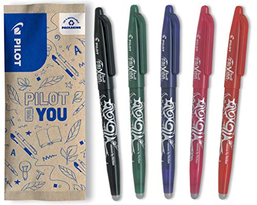 PILOT - FriXion Ball 0.7 Set - 5 Stück: Schwarz/Grün/Rot/Violett/Pink - Radierbare Tintenroller 0,4mm Strichstärke - Thermosensitive Tinte, Austauschbare Mine - Mittlere Spitze von PILOT