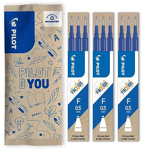 PILOT FriXion Ersatzminen 0.5 – Farbe Blau – FriXion Nachfüllminen mit radierbarer Tinte – Kompatibel mit FriXion Ball & FriXion Clicker 0.5 – feine Stärke – Gel-Tintenrollermine, 1 Stück (3er Pack) von Pilot
