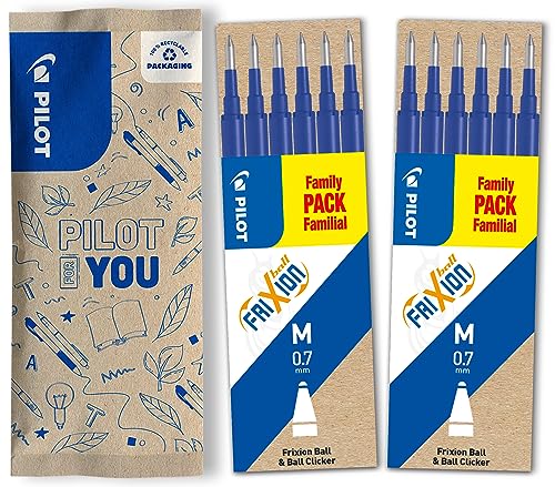 PILOT FriXion Ersatzminen 0.7 – 12 Stück (6er Sets), Farbe Blau – FriXion Nachfüllminen mit radierbarer Tinte – Kompatibel mit FriXion Ball & FriXion Clicker – mittlere Stärke – Gel-Tintenrollermine von PILOT